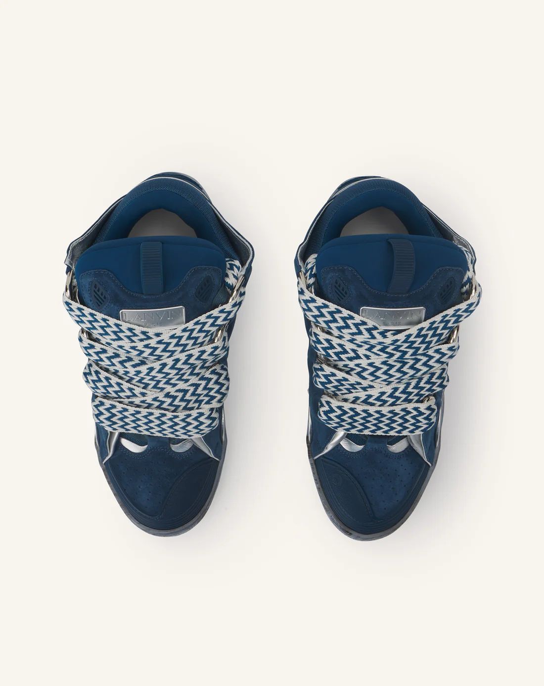 Leather Curb Sneakers with Marbled Sole Blue