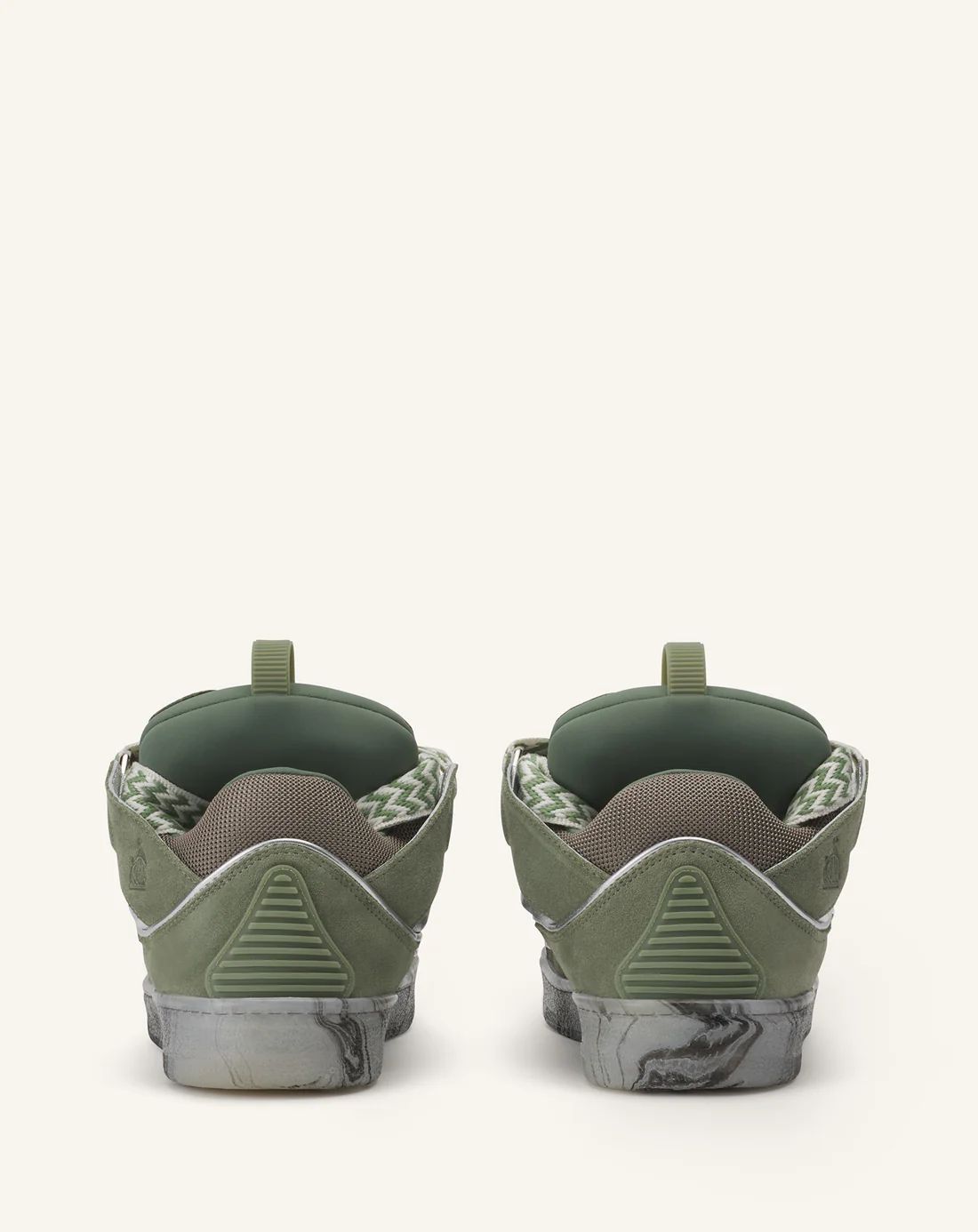 Leather Curb Sneakers with Marbled Sole Green