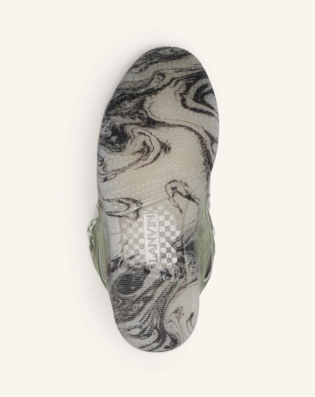 Leather Curb Sneakers with Marbled Sole Green