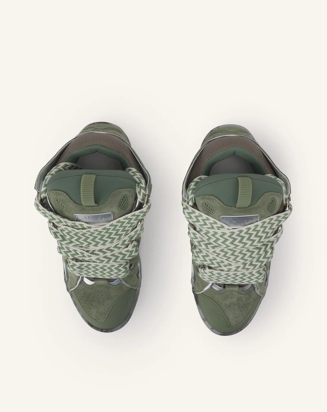 Leather Curb Sneakers with Marbled Sole Green