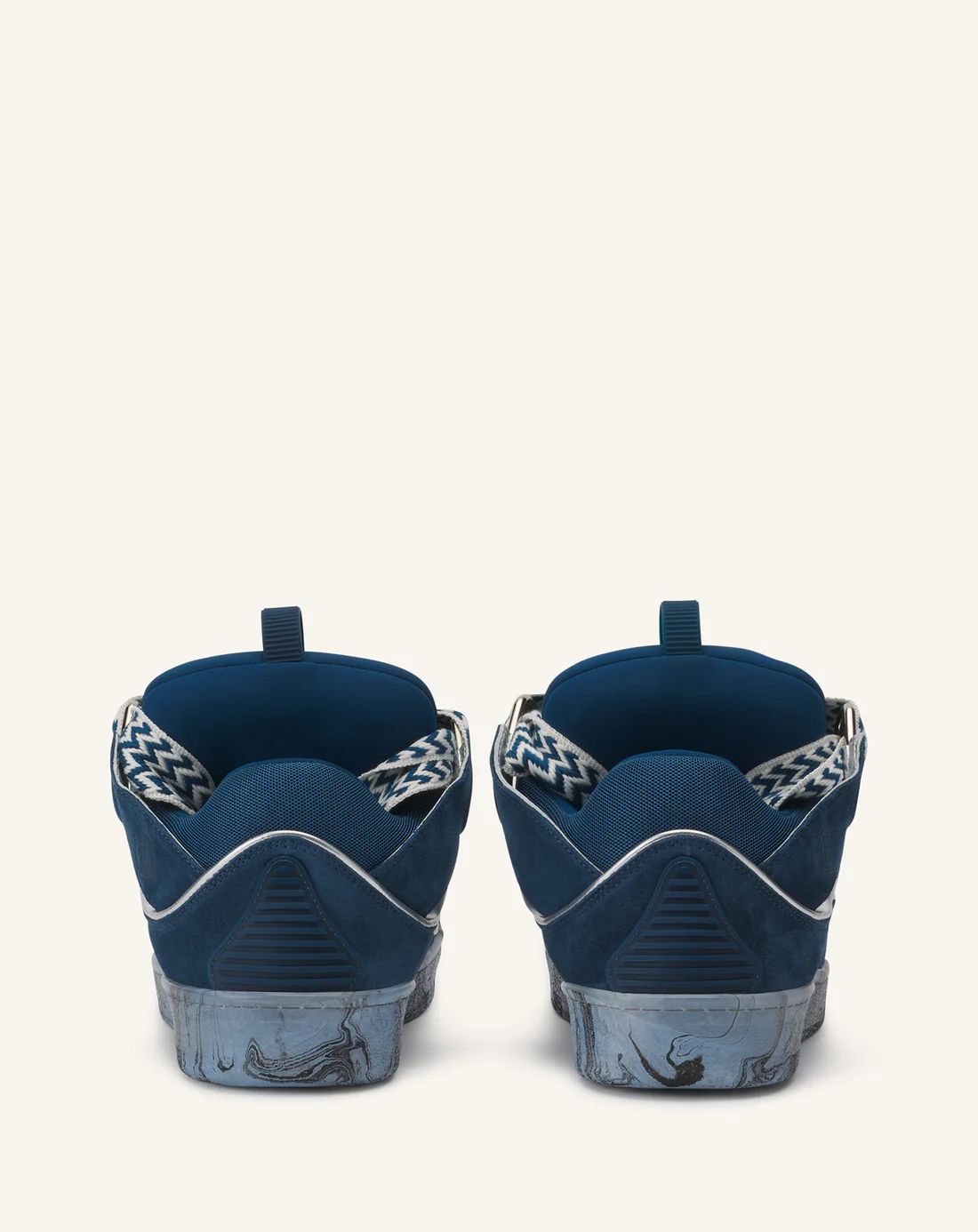 Leather Curb Sneakers with Marbled Sole Blue