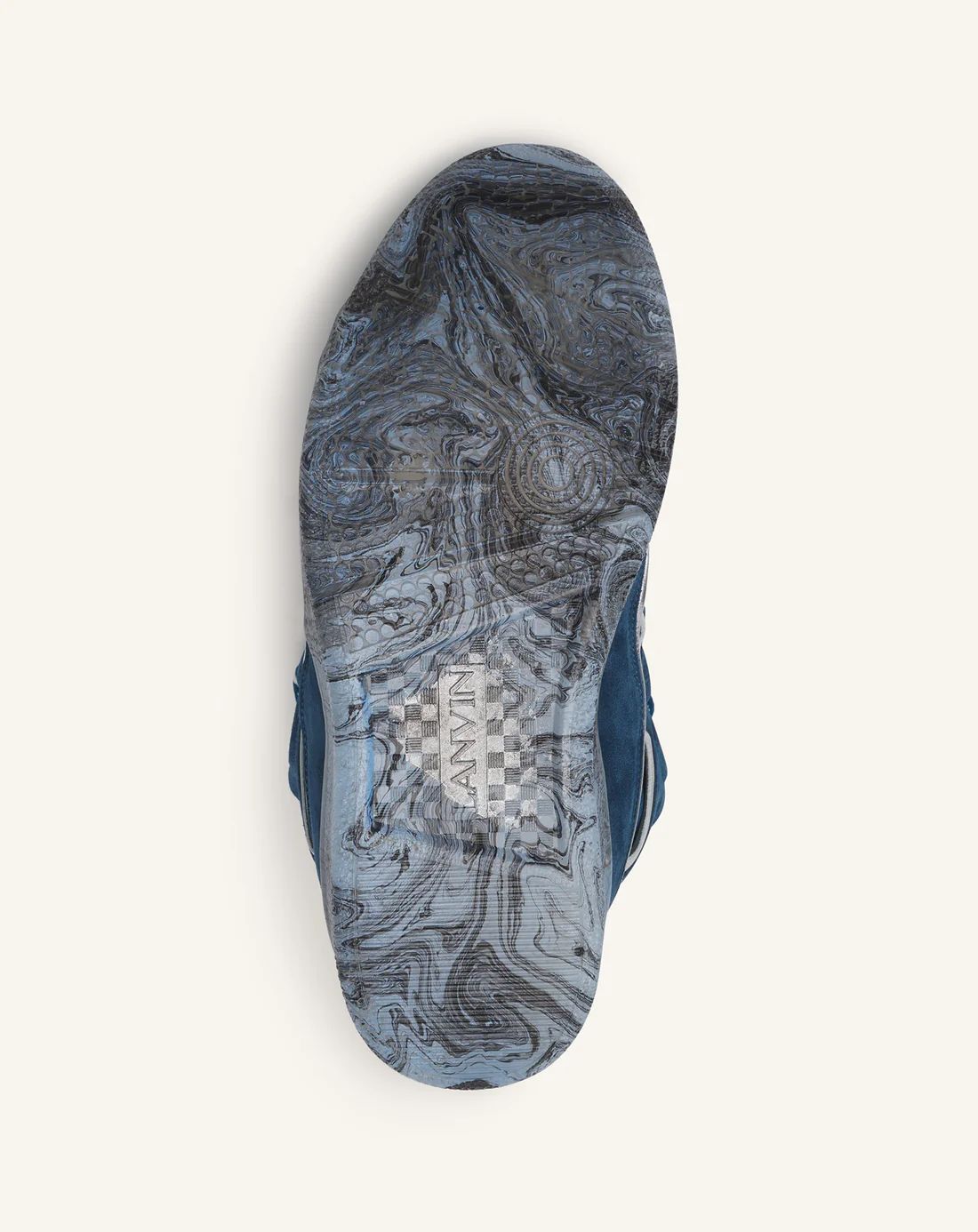 Leather Curb Sneakers with Marbled Sole Blue